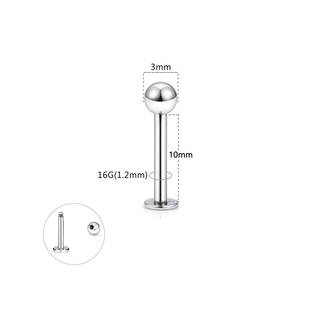 5Pcs/lot ragus Helix Bar 3mm Ball Stainless Steel Labret Lip Bar Rings Stud Cartilage Ear Piercing Body Jewelry: Steel 1.2-10-3