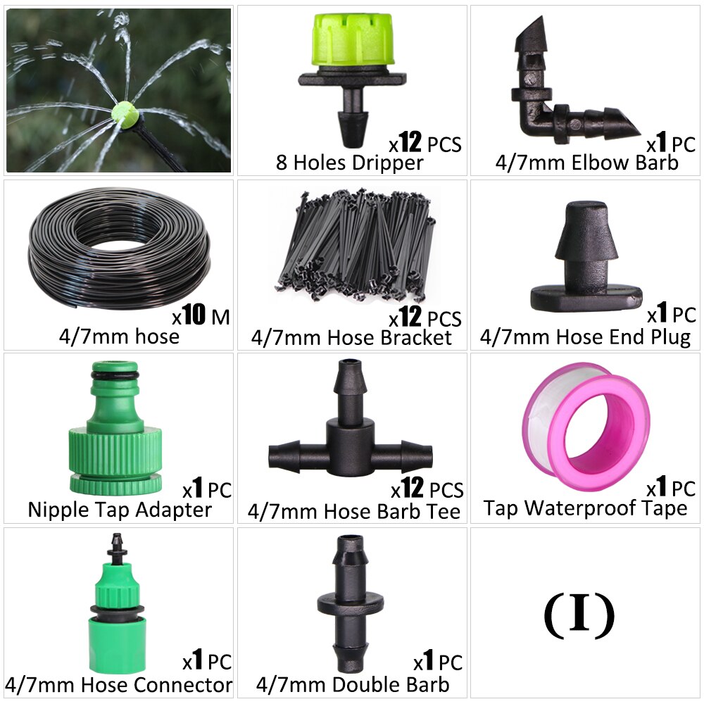 Garden Irrigation Kit Fog Nozzles Automatic Spray Sprinkler System 4/7mm Misting Watering Hose With Adjustable Dripper Connector: I