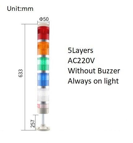 Stack Lamp Industrial Machine Emergency LED Warning Light Tower Straight Rod Disk Base DC12V/24V AC110V/220V without Buzzer: 5Layers 220V no Buz