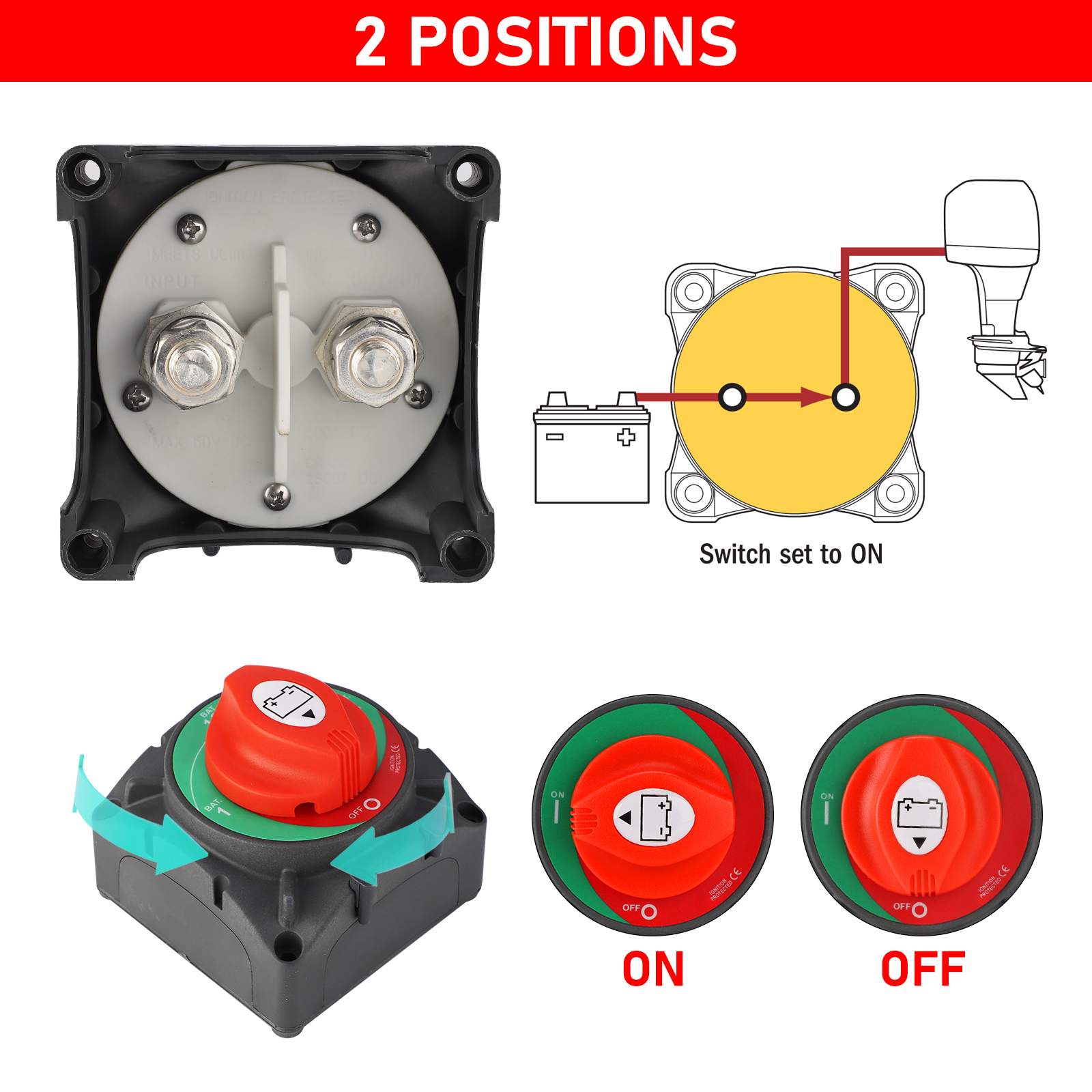 200A 300A 600A interruptor de masa de batería Dual interruptor de corte de 2 y 4 posiciones interruptor de desconexión de batería automática de barco de coche 12V 24V marino