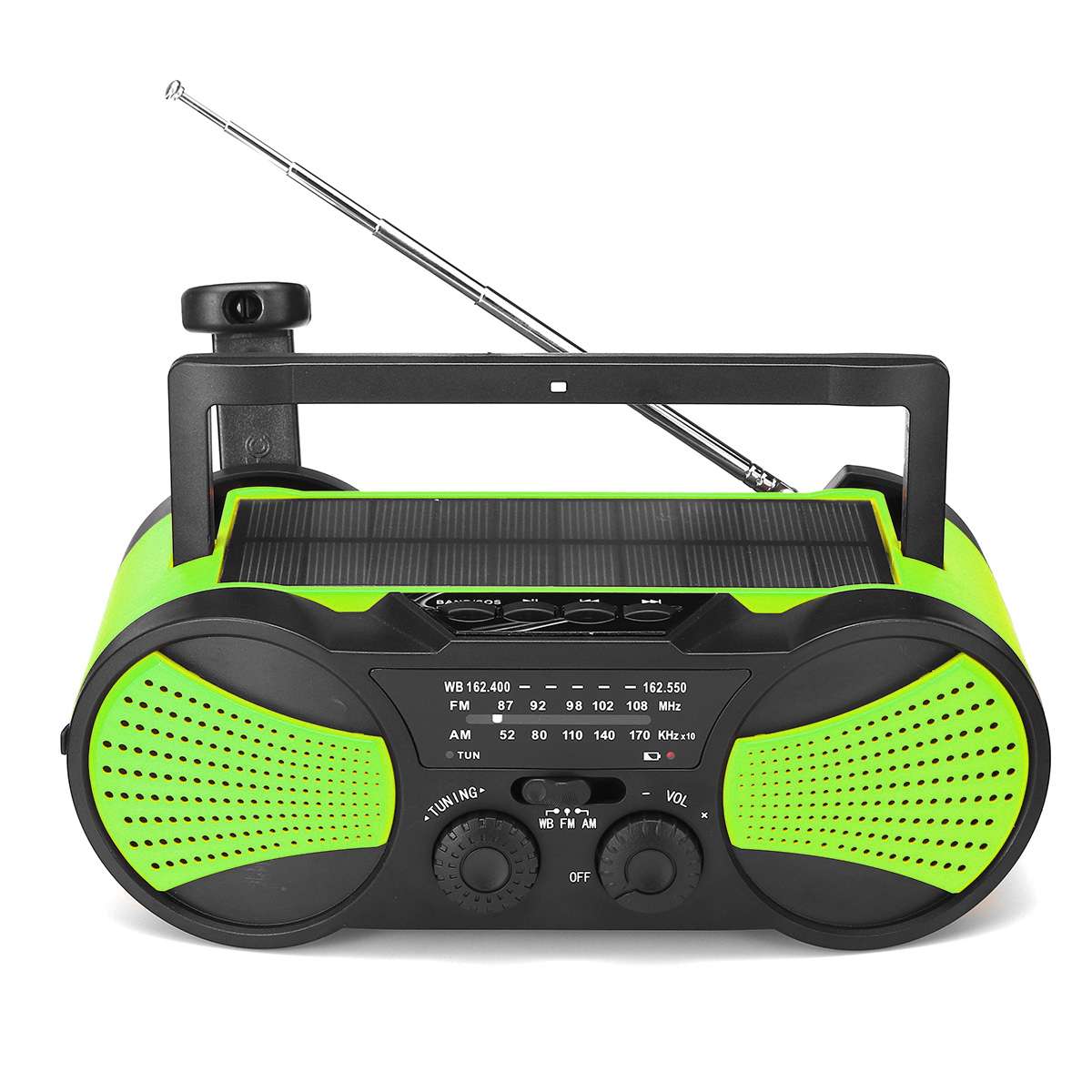 Solar Power WB Crank Emergency Power Bank Hand Crank Self Powered AM/FM Weather Portable Radio 2000mAh Rechargeable: Green