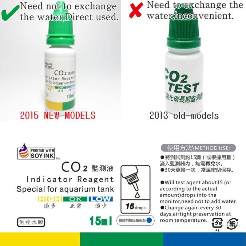 1Set CO2 tonto tipo Checker bola redonda CO2 de vidrio Monitor para acuario