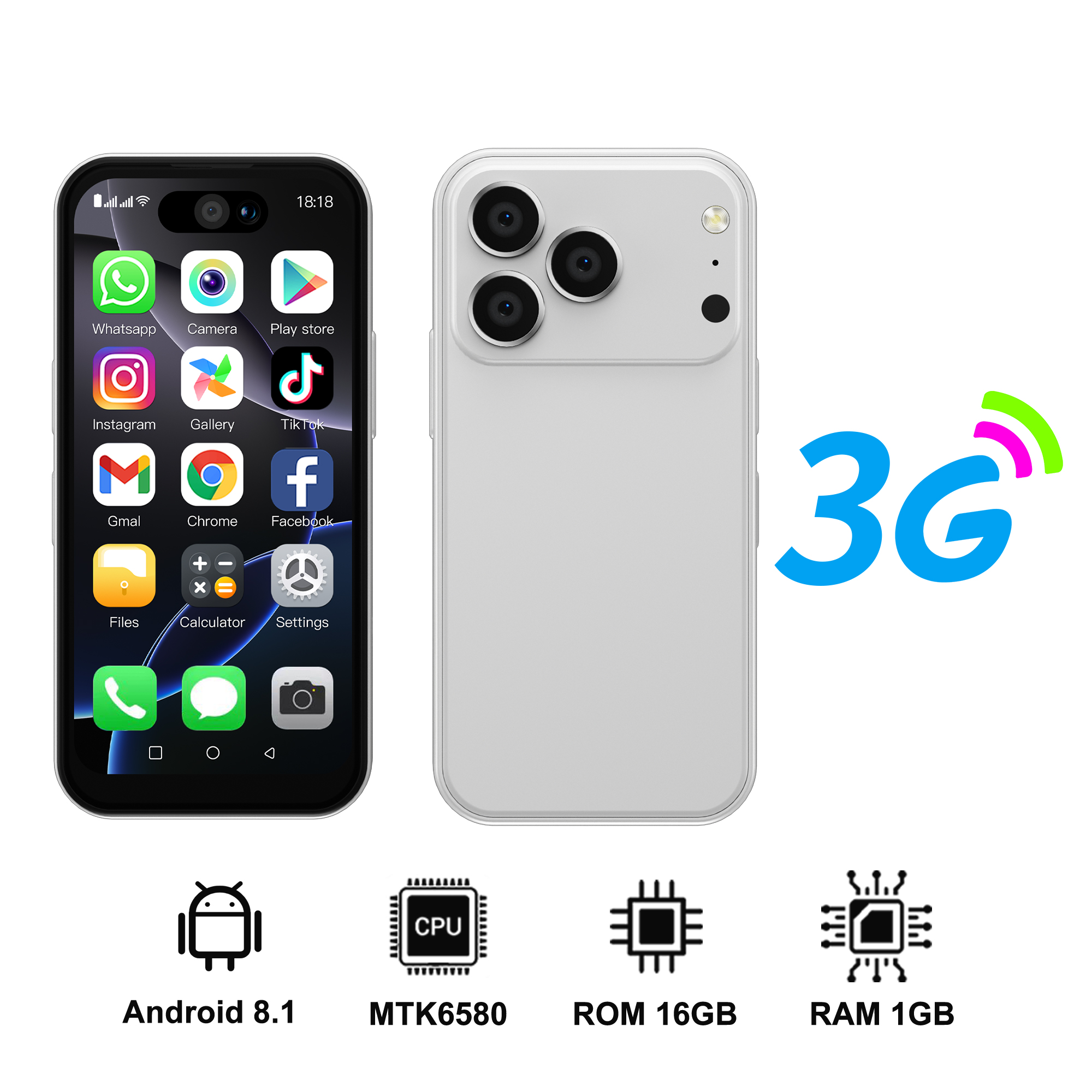 Servo 17pro max 3g mini smartphone android 8.1 1gb ram 16gb rom play store câmera dupla wifi hotspot gps duplo sim mini celular: Branco