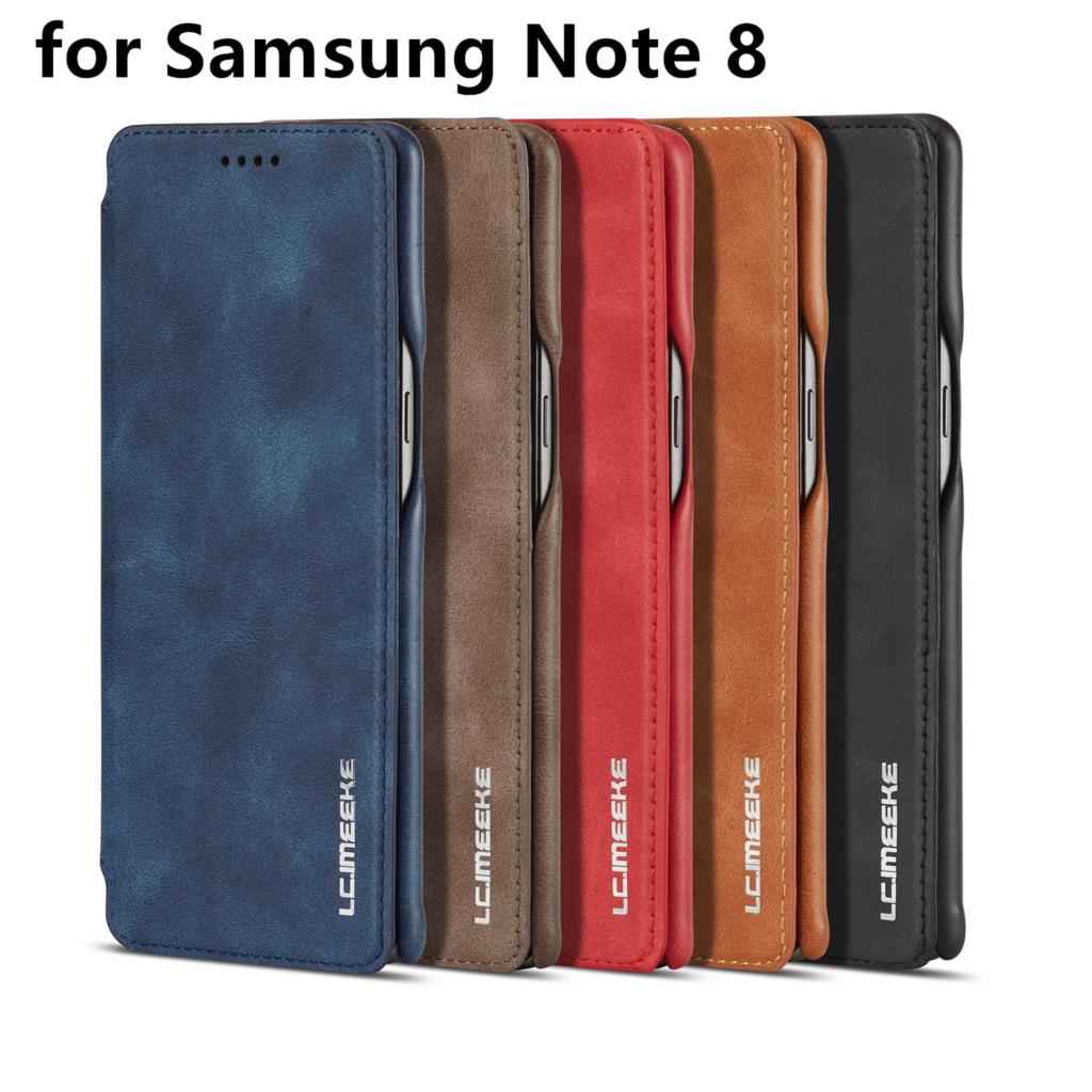 Funda con tapa magnética de lujo LC. Imeke para Samsung Galaxy Note 8 N950F, Funda de cuero retro para negocios, funda simple