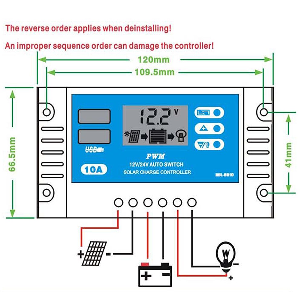10A/20A Auto Solar Charge Controller PWM Controllers LCD Dual USB 5V Output Solar Panel PV Regulator