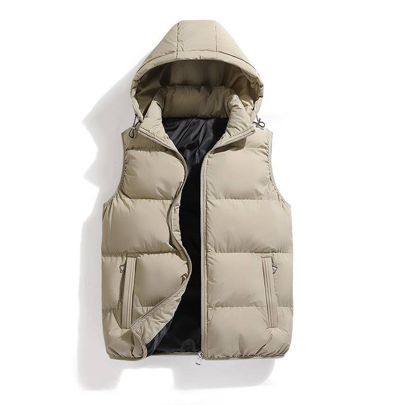 Herfst Winter Mannen Vest Jas Waterdicht Warm Mouwloze Vesten Mannen Jas Mode Hooded Casual Vest Heren Dikker Vest: L / Khaki