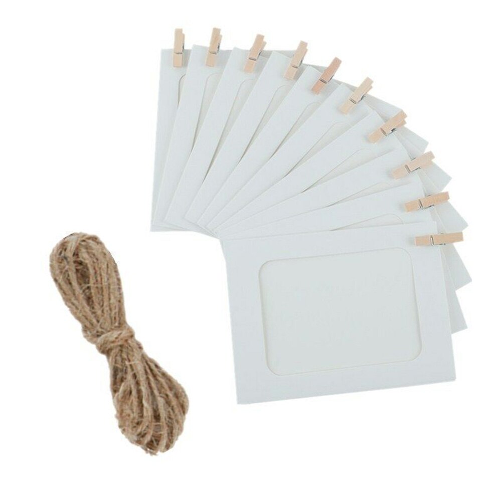 10Pcs Paper Photo Frame Wall Hanging Picture Album Rope Clip DIY Home Decor DIN889: White