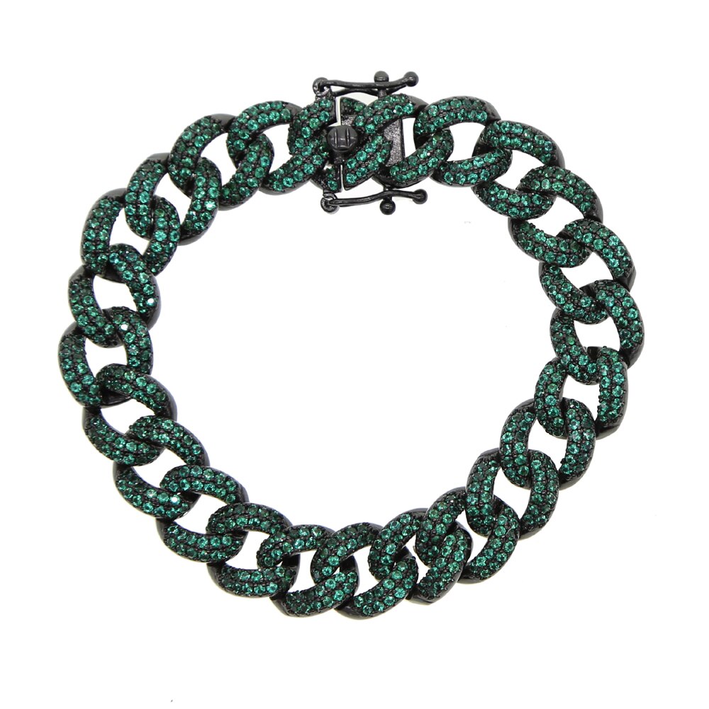 Micr pave 5a cubic zirconia cz iced out bling cuban link chain armbånd til kvinder: Grøn / 17.5cm