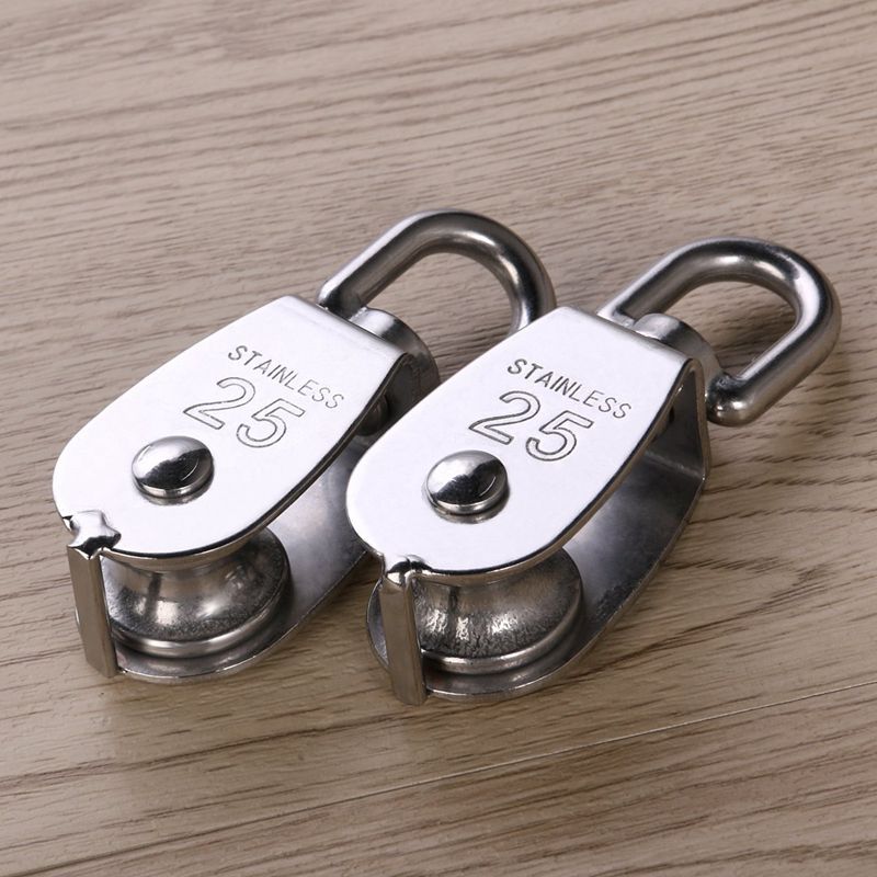 2 stuks 25mm enkele katrolblokken  in 304 roestvrij staal  m25 katrolrol laden 400kg -  zilver