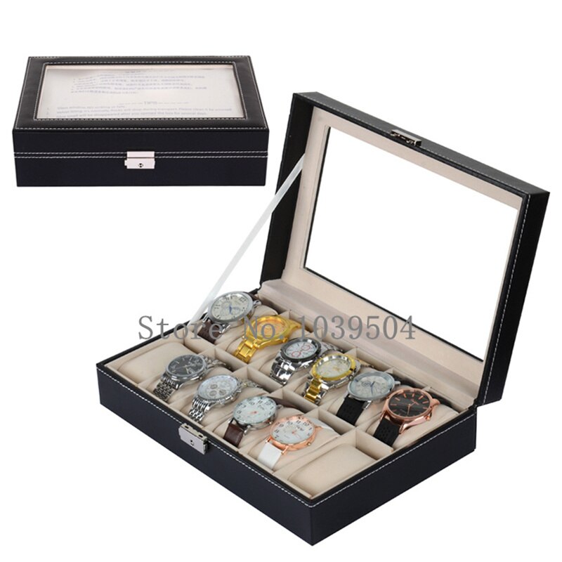 6/10/12 Slots Watch Box Leather With Lock Black Box For Watches Men Watch Display Box Box Holder