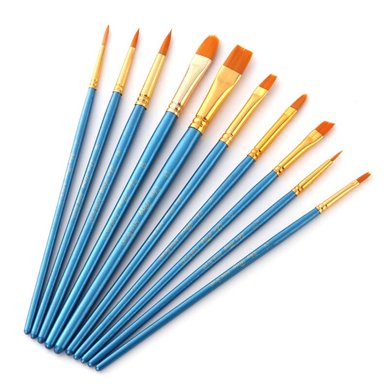 10Pcs/set Nylon Artist Paint Brush Watercolor Acrylic Wooden Handle Painting Brushes Art Supplies Stationery