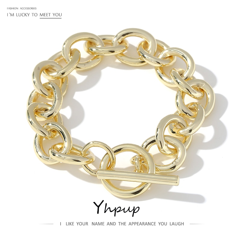 Yhpup metal pesado link corrente pulseira pulseira simples liga de zinco charme pulseira jóias praia festa presente novo