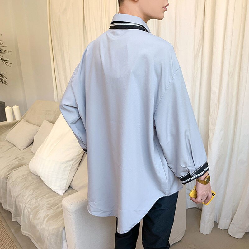 Skjorter menn bluse casual plus size koreansk langermet skjorte herre solide svarte bluser komfortable hvite klestopper