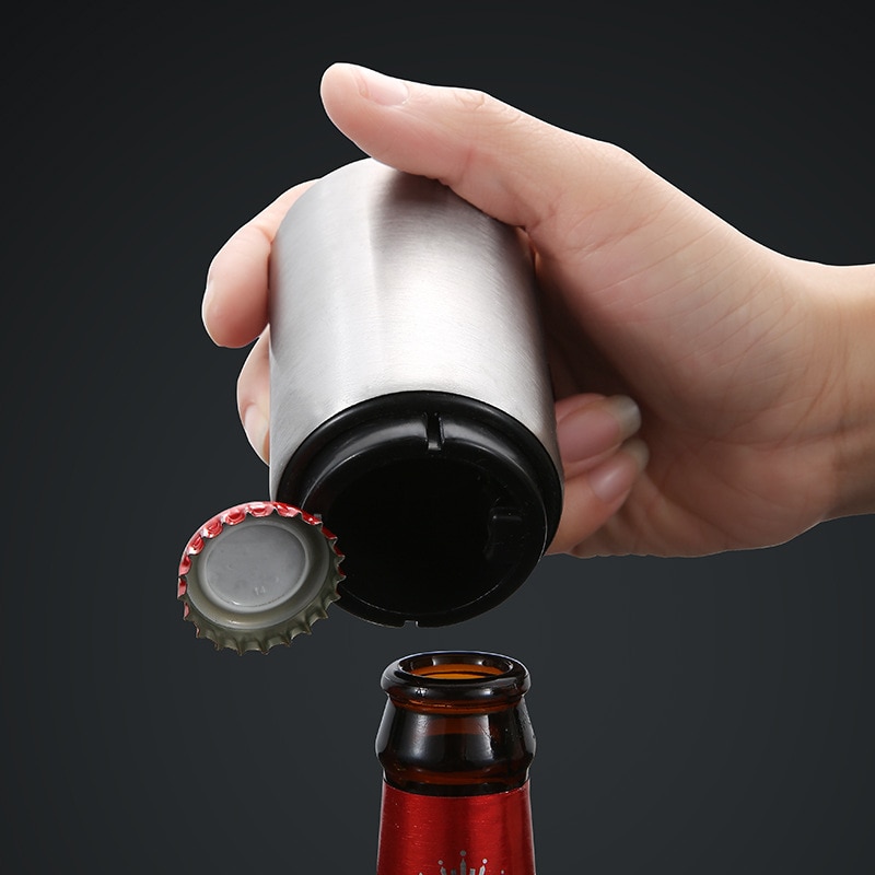 Automatic Beer Bottle Opener Magnetic Stainless Steel Push Down Bottle Popper Wine Beer Soda Cap Opener Kitchen Accessories