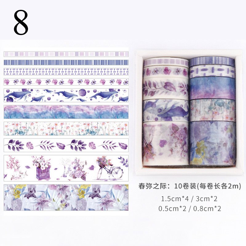 10 st/kartong blad blommatryck washitejp gör-det-själv-dekoration maskeringstejp leksaksdekaltejp för dagbok scrapbooking dekor fotoalbum: 8