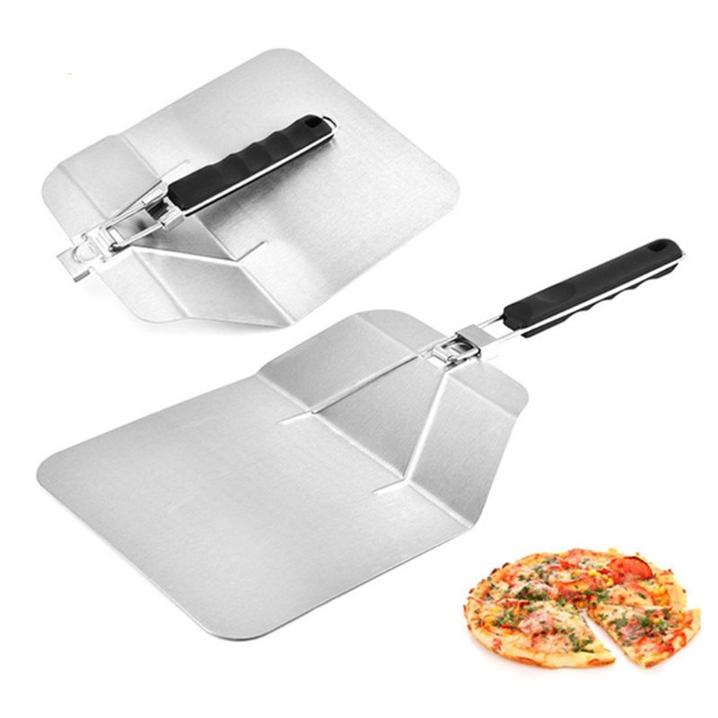Folding Stainless Steel Pizza Peel 10 inch Pizza Peel, Baguette Transfer Peel Cake Lifter With Pizza cutter Wheel