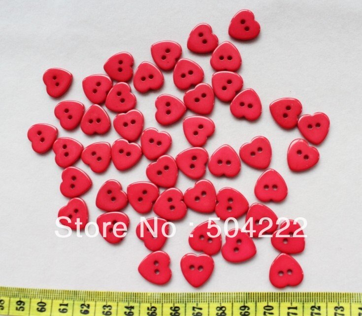 Couture en résine rouge sur boutons en forme de cœur, , 150 pièces de 15mm