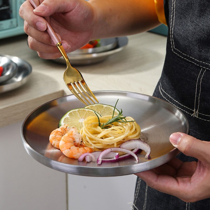 304 Edelstahl Runde Platte, Doppel-Doppelwandige Isolierte Abendessen Platte, Platten für Snack, Gerichte und Obst