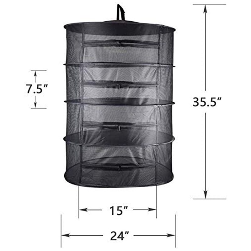 Big Herb Drying Rack Net 2 Pack 4 Layer 2Ft Herb Dryer Mesh Hanging Dryer Net with Zipper (Black)