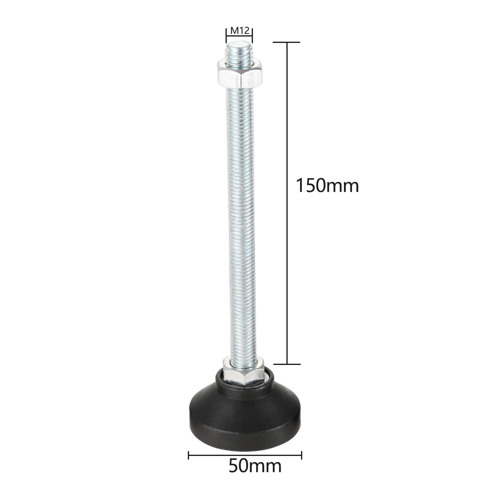 4pcs Adjustable Furniture Foot with Thread Nylon Metal Glide Leveling Feet M8 M10 M12 Dia. 40/50mm Guard Pad Universal Support: 50XM12X150(DXMXH) 4p