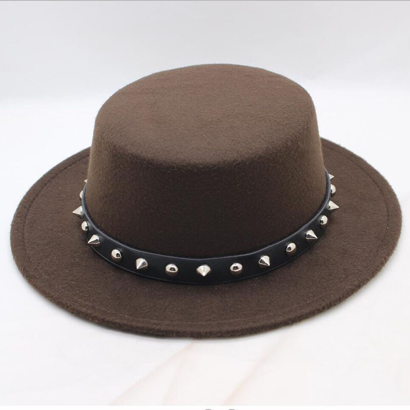 SUOGRY Velejador Flat Top Hat Para Mulheres dos homens de Inverno Auturmn Sentiu Aba Larga Bowler Chapéu Fedora Cavalheiro Prok Torta chapéu de jogador: coffee
