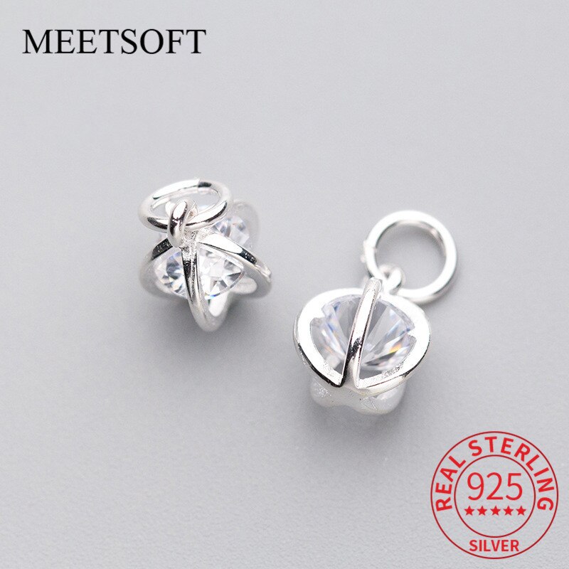 Meetsoft Sekretariat 925 Sterling silber hohlkugel-zirkonia-anhänger, speziell für diy handgefertigten feinen schmuck, halskette, schickes accessoire