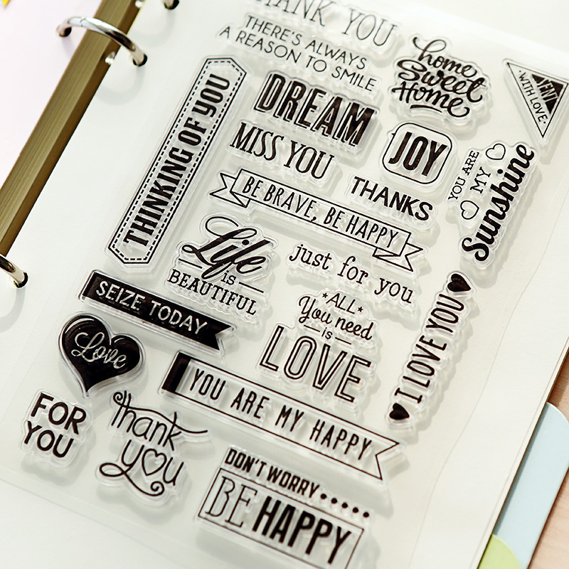 Vintage konst ord genomskinlig silikon klar stämpel för scrapbooking pyssel dekoration mjuk stämpel barn brevpapper