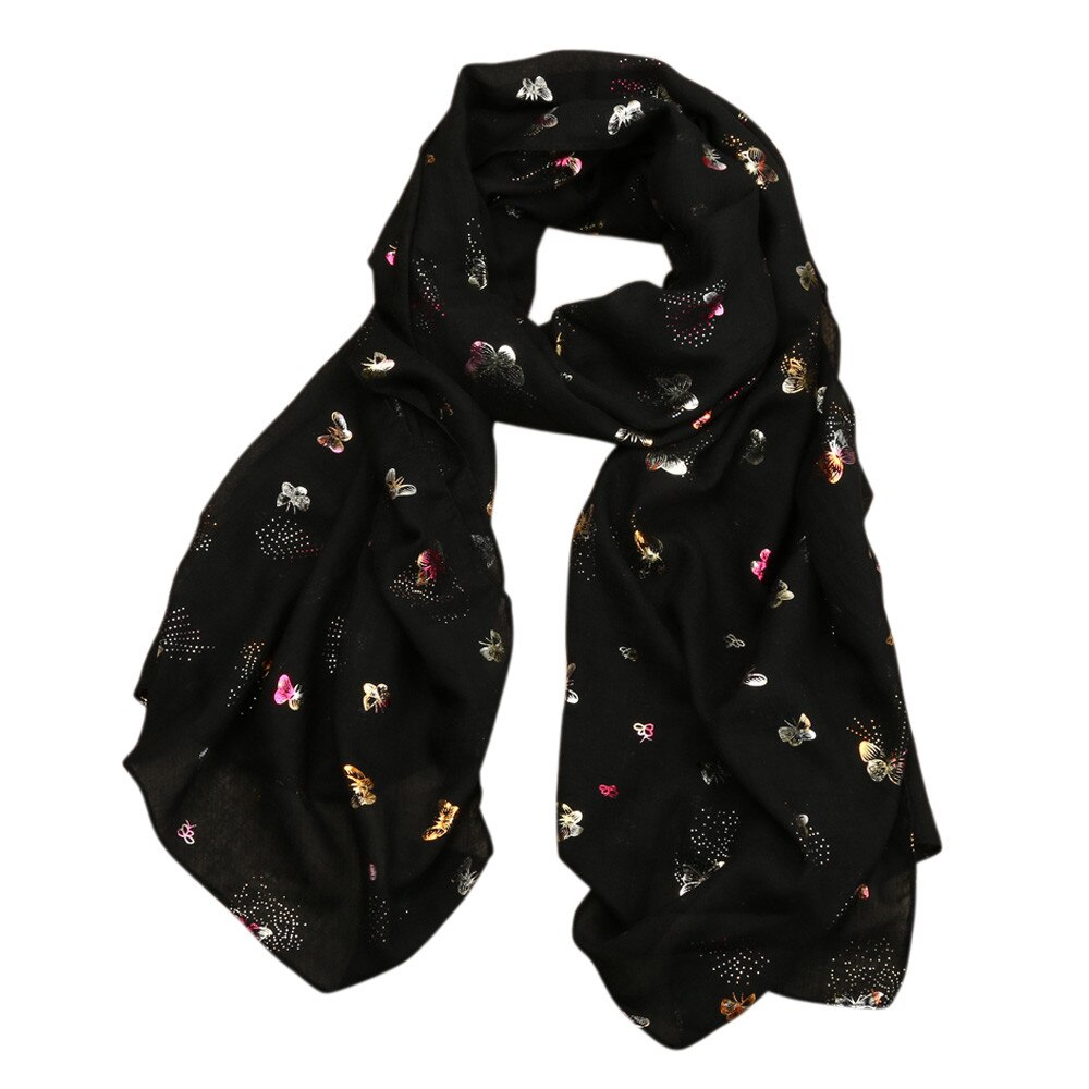 Écharpe à imprimé papillon pour femme, foulard doux, coupe-vent, accessoires, châle, chauffe-cou, étole: Black