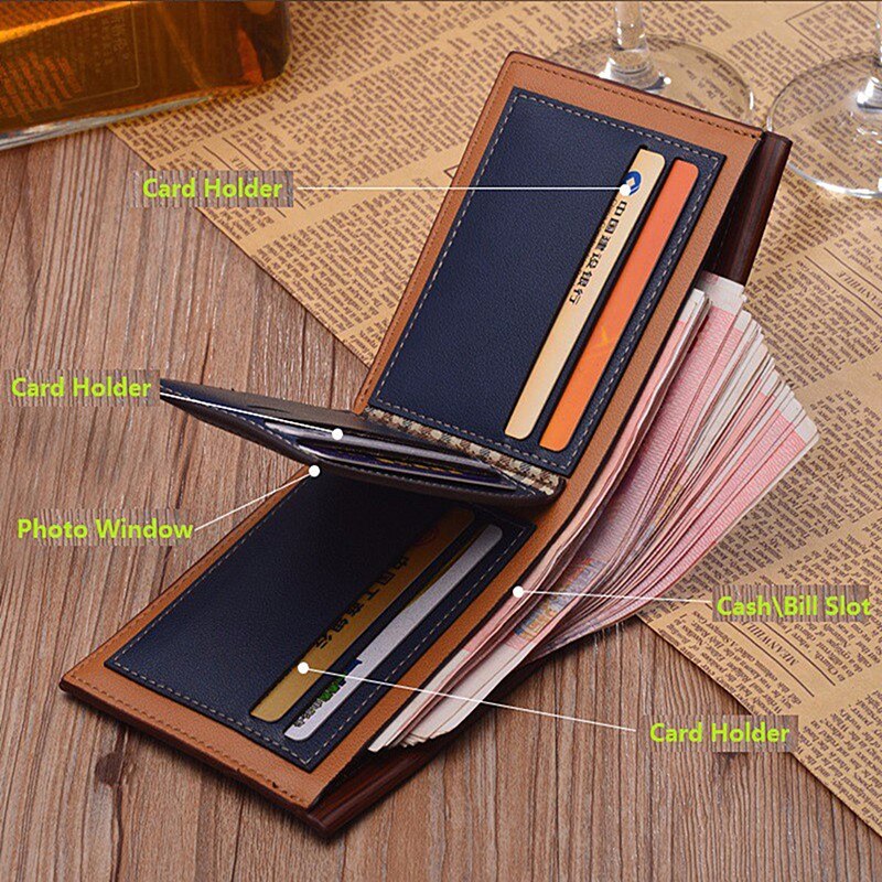 Men PU Leather Solid Slim Wallet Men Business Purse Bifold Short Credit Card Holders Coin Purses Men Wallets