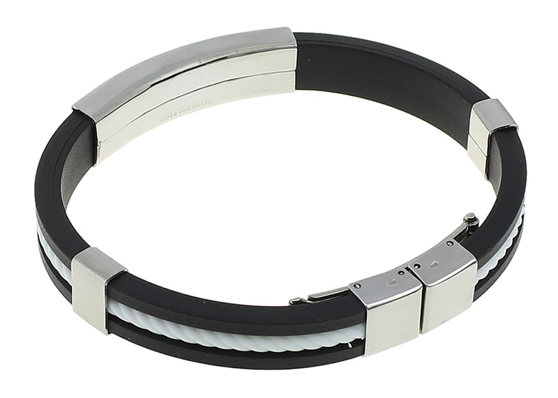 men Punk Bracelet Cuff Bracelet Stainless Steel Men's steel Hand Strap Black Silicone Rubber Bracelet