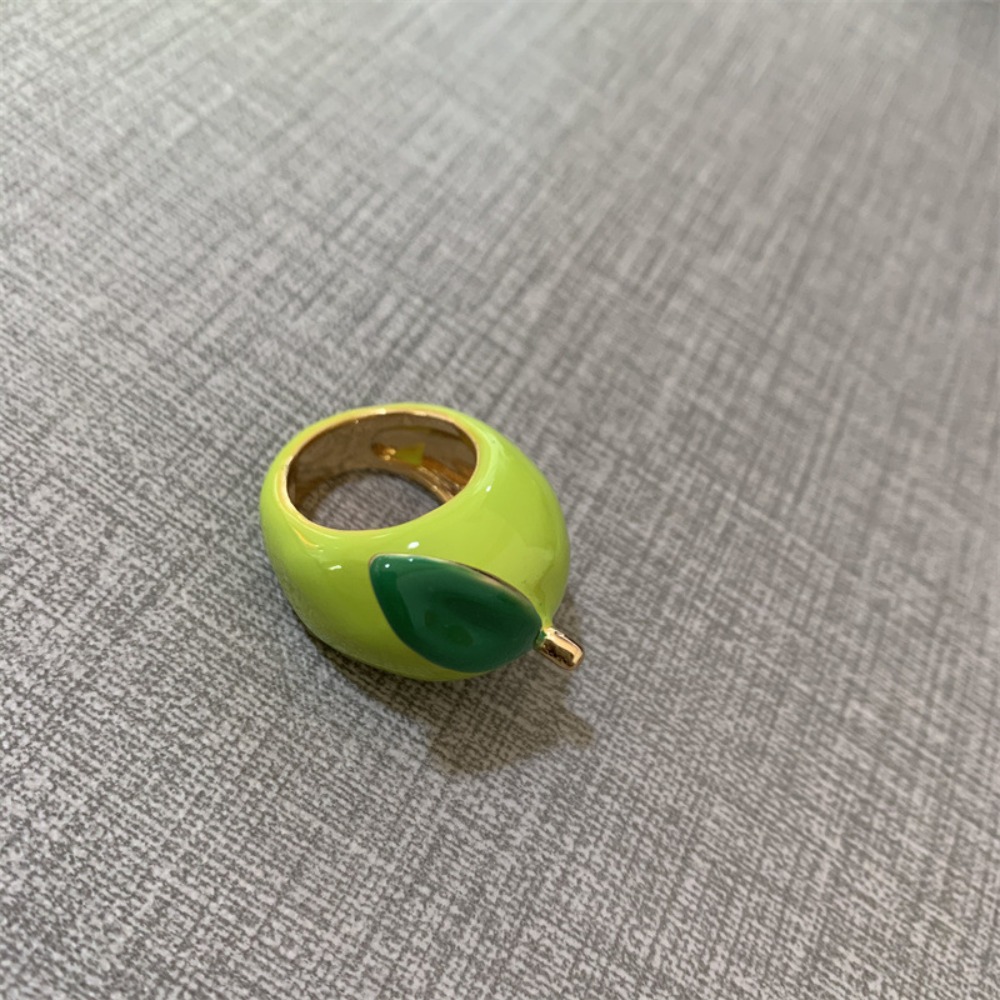 Unique Strawberry Drip Oil Ring Lemon Dripping Oil Painting Ring Korean Style Cherry Fruit Enamel Ring: Yellow