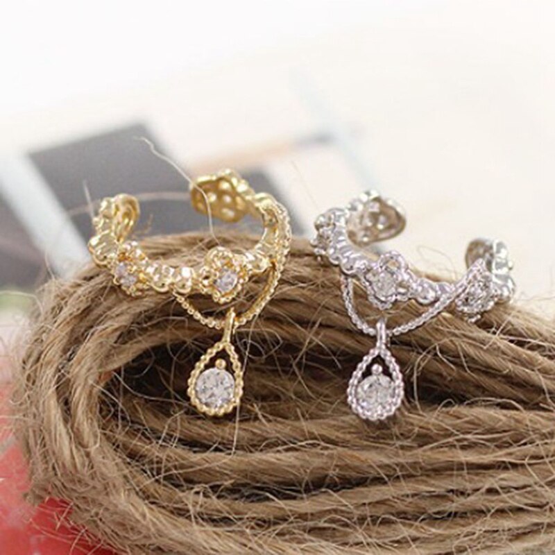 1 Paar Eenvoudige Mode Oor Manchet Wrap Rhinestone Kraakbeen Clip Op Non Piercing Earring