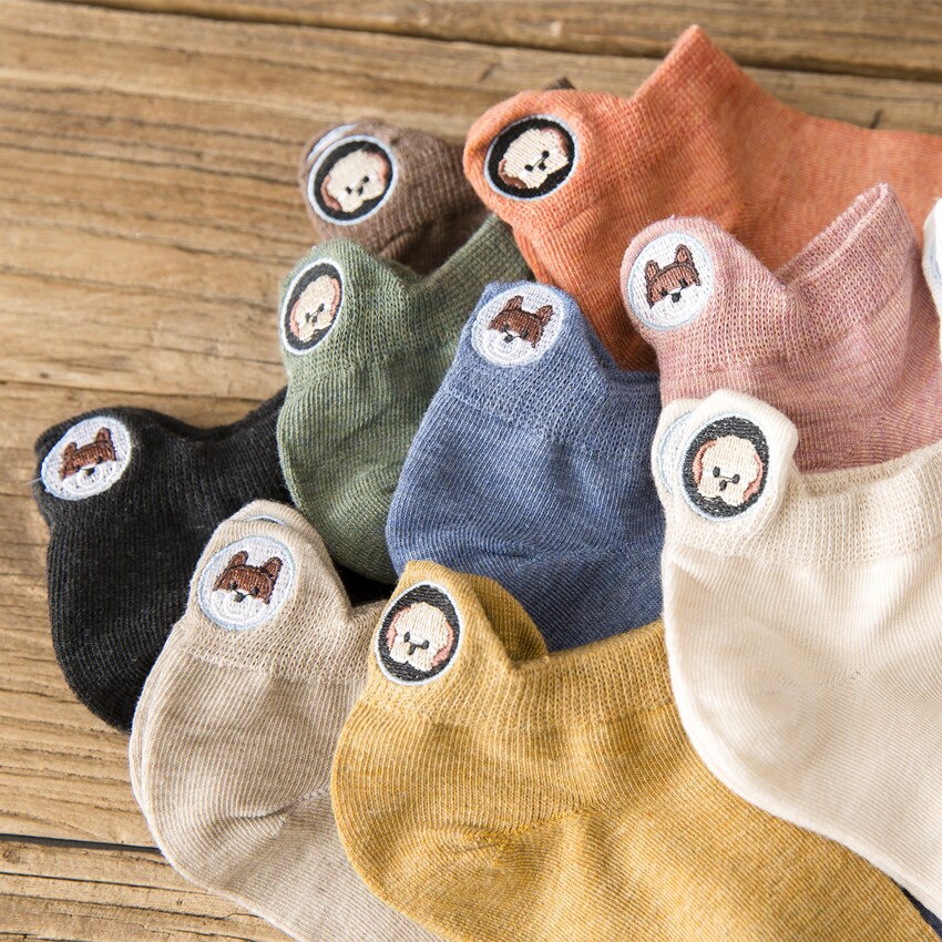 2020Socks children's left and right feet embroidery dog boat socks women's college wind spring socks cotton cartoon products