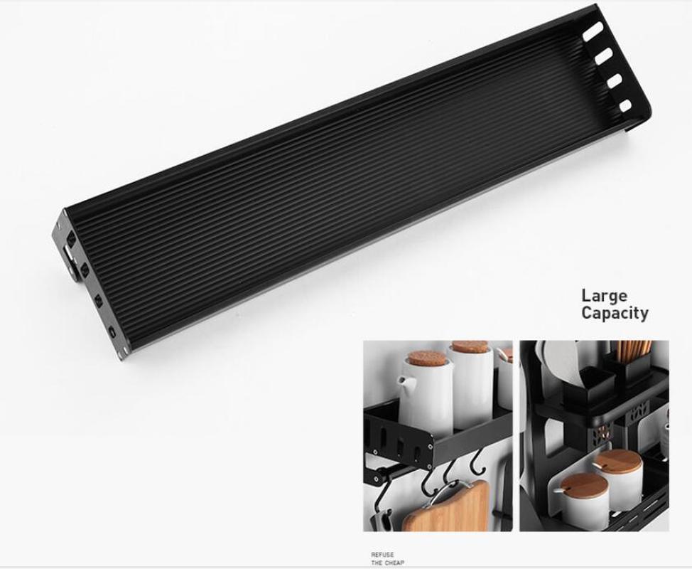 Black kitchen and bathroom kitchen wall-mounted storage rack wall-mounted perforated hanging rod seasoning rack Lu5151