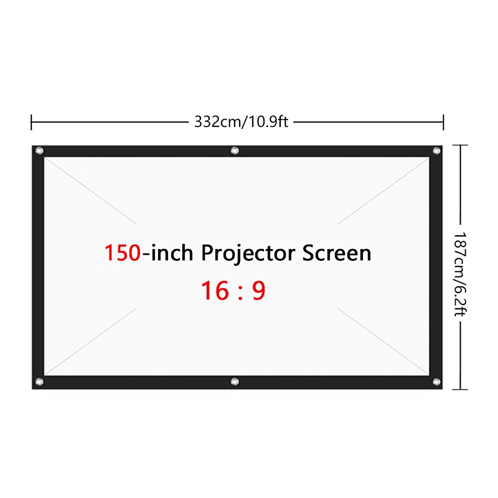 Foldable Projection Screen 150 inch Projection Screen Portable 16:9 Polyester Projector Screen for Home Office KTV