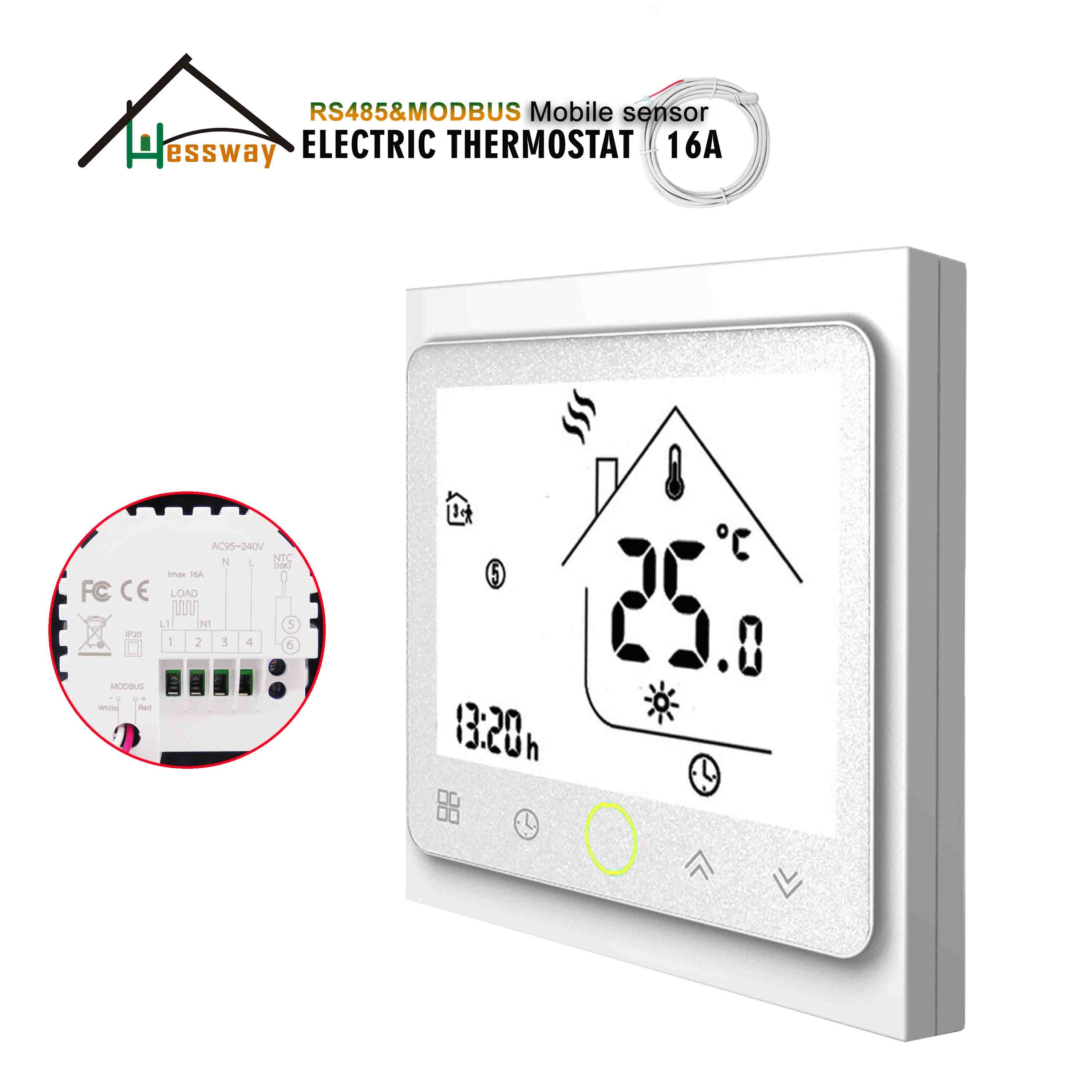 HESSWAY RS485 Double sensor electric temperature controller for 16A thermostat MODBUS graphene heating film