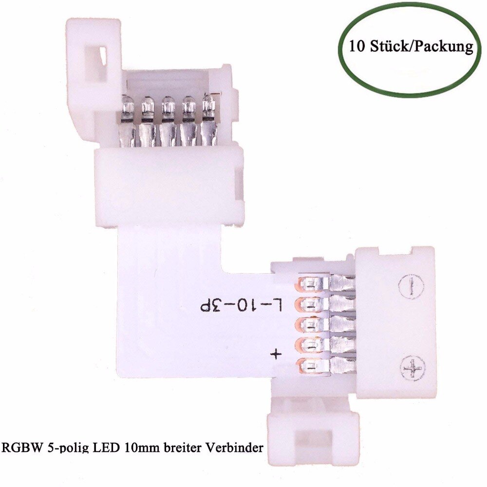 10x 10mm 5pin RGBW LED Strip Light Solderless L Shaped Corner Connector,5-Conductor RGBWW LED Ribbon Light Snap Down ST270