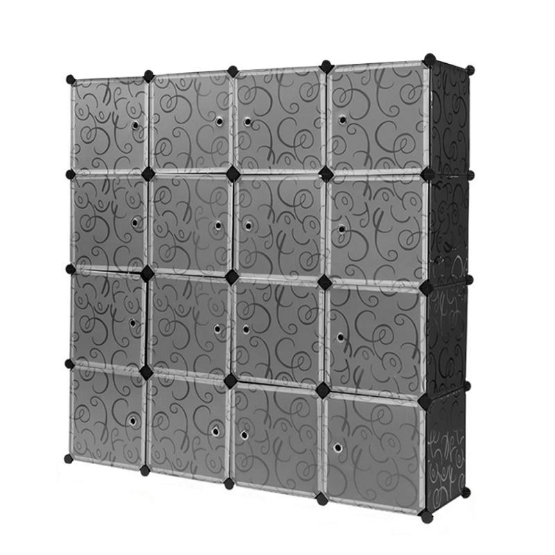 Armoire en plastique à 4 couches à 16 compartiments (1 Rail à vêtements) multifonction anti-poussière étanche à l'humidité armoire Portable étagère de rangement HWC: Default Title