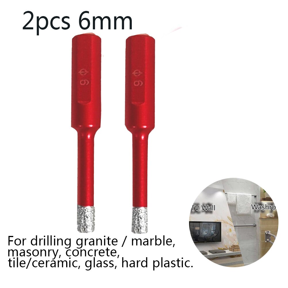 2Pcs Diamond Drill Tile Dry Drill Bit 6mm For Granite Marble Porcelain For Drilling Granite, Marble