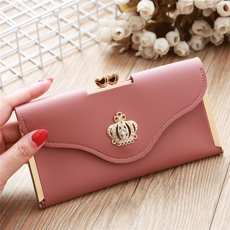 Women Lady PU Leather Clutch Case Long Hand Bag Purse Wallet Handbag: Burgundy