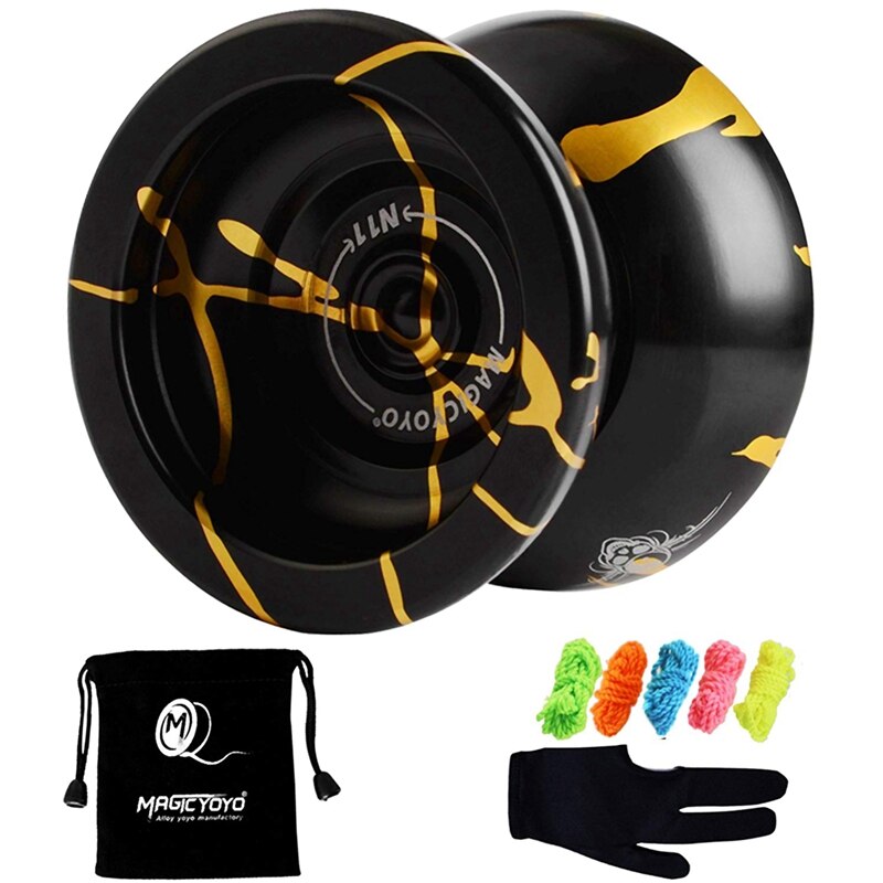 Magicyoyo  n11 alloy aluminum professional yoyo no longer responds yoyo ball (black gold) bag, glove 5 strings: Default Title