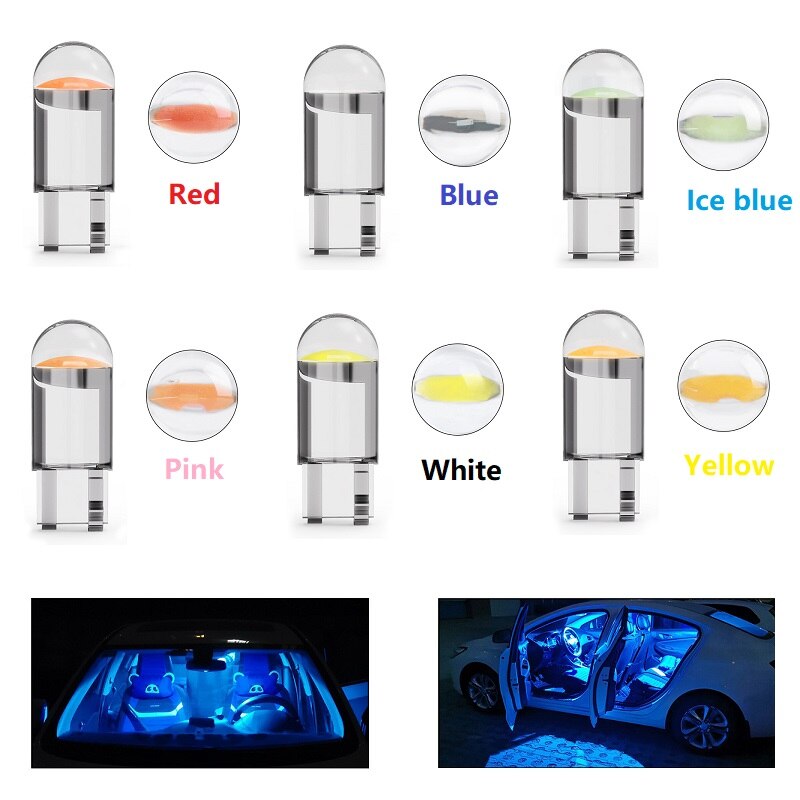 Ampoule LED pour intérieur de voiture T10 W5W 194 12V DC12V, 2/10 pièces, lumière blanche, jaune, rouge, glace, bleu, vert, rose, pour Parking latéral