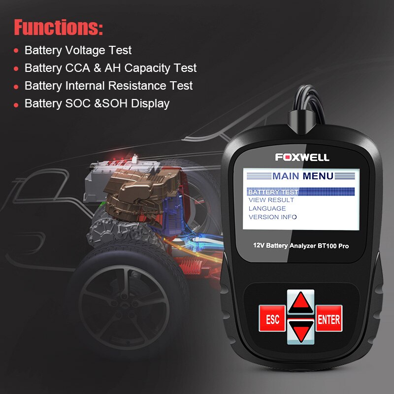 12v 1100 cca auton akun testauslaite analysaattori foxwell  bt100 pro tulville agm geeli autojen akkuanalysaattori monikielinen