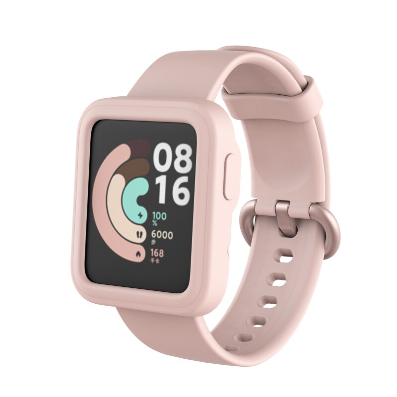 Coque de protection en Silicone souple pour Xiaomi Mi Watch Lite, cadre de bord, coque de protection antichoc pour étuis de montre Redmi: Strap-Case pink