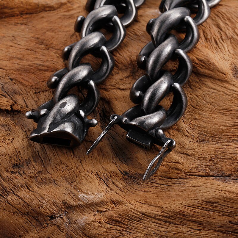Vintage 15Mm Dikke Zwarte Roestvrij Stalen Armband Voor Mannen Mode Mannen Chain Link Armbanden En Armbanden Sieraden Voor Hem