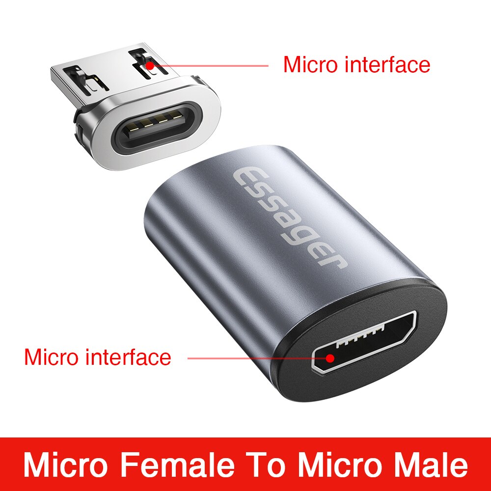 Essager USB Micro adaptateur magnétique pour iPhone Xiaomi Samsung Micro USB femelle à Type C mâle aimant Micro convertisseurs connecteur: Micro To Micro