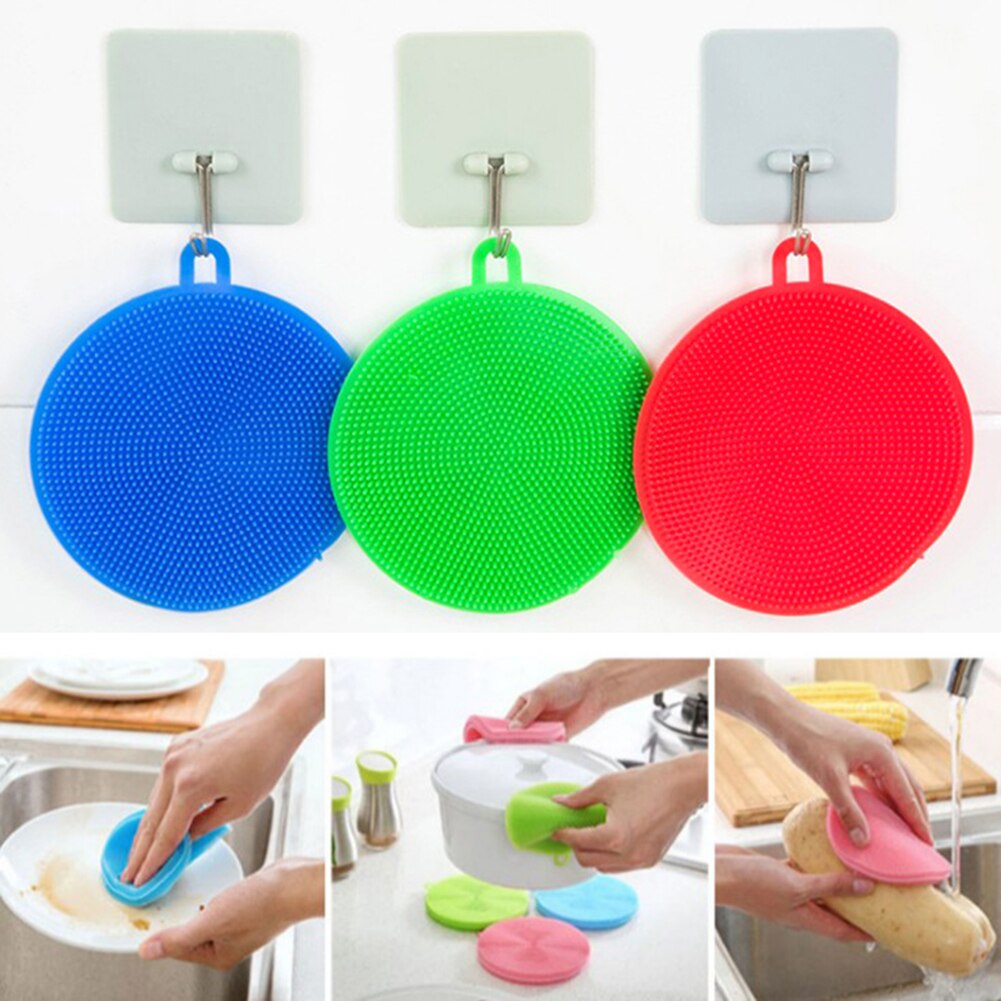 Silicone plat éponge antibactérien cuisine épurateur légumes fruits brosse nettoyage éponge plat lavage brosse Pot porte-casserole