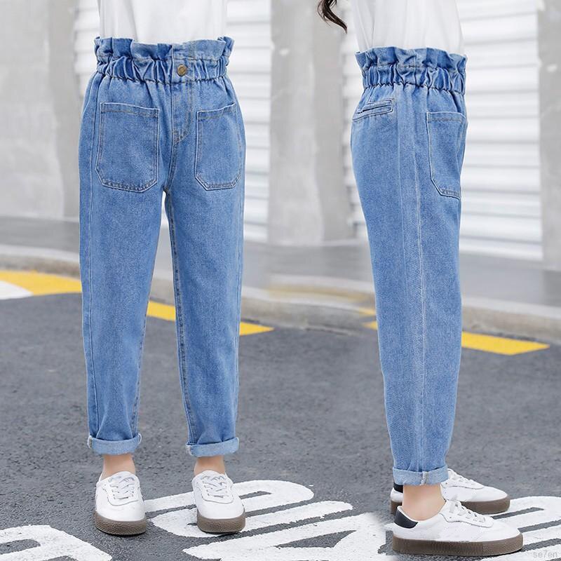 Børn / koreanske jeans til teenagere / piger 12 år børn / jeans teenage bukser høj talje elastiske jeans bukser til teenagere 9