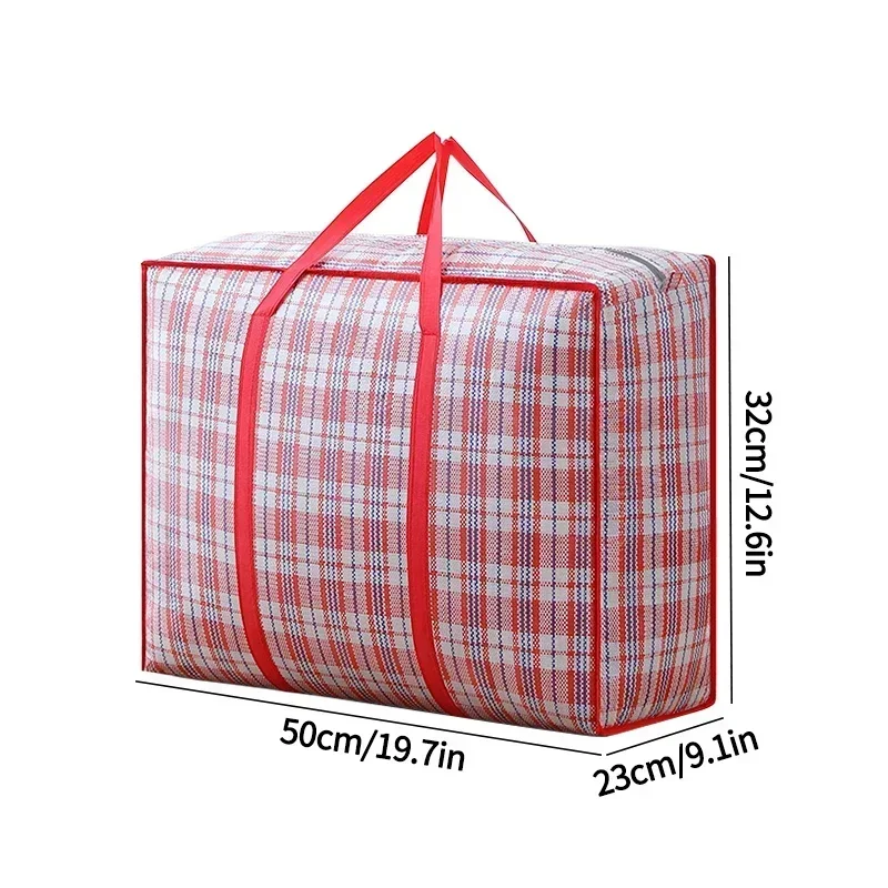 Bolsa tejida a rayas, almacenamiento de gran capacidad, bolsas móviles, ropa, colcha, manta, paquete de embalaje de equipaje, bolso con cremallera, organizador para el hogar: Castaño