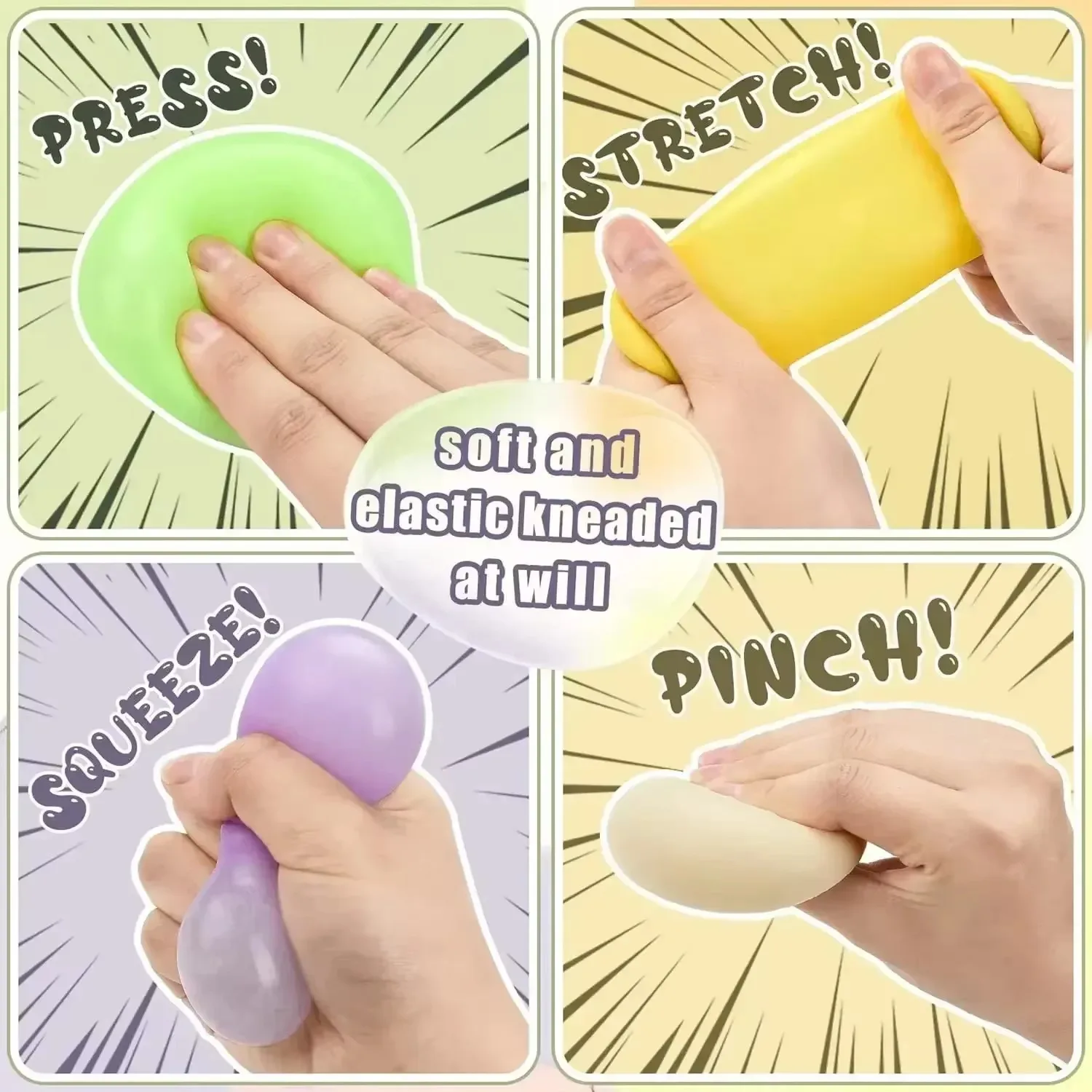 Bolas antiestrés coloridas para bolas de masa, juguete sensorial para apretar, pelota para aliviar el estrés, juguete de mano, bollo con vaporizador de alimentos, escritorio elástico